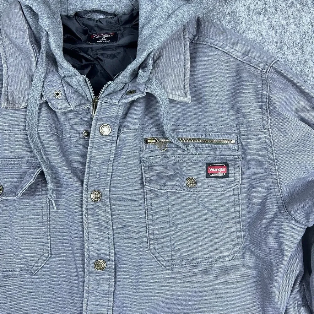 Wrangler Workwear Men's Jacket Hooded Light Grey Chore Coat Canvas Sz L (42-44)
